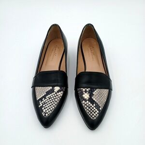 Avellini Womens Shoes Size 37 Black Leather Pointed Toe Snake Loafers Made Italy